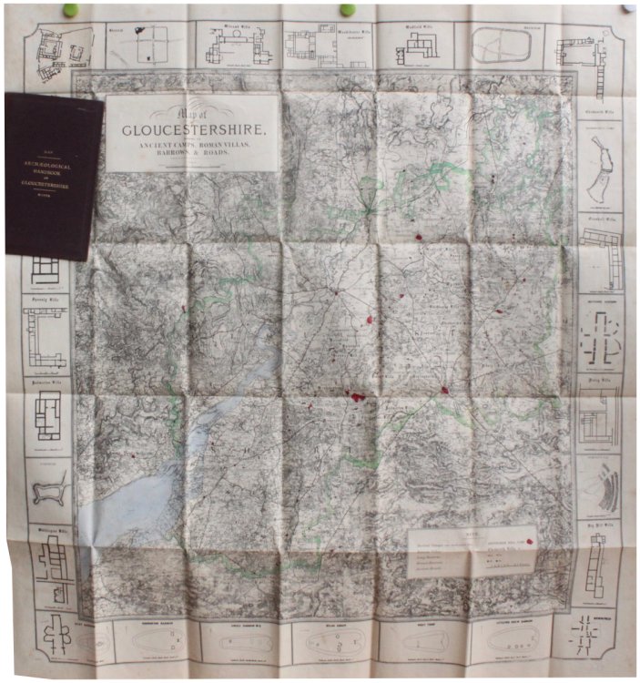 Map of Gloucestershire Showing Its Ancient Camps, Roman Villas, Barrows and Roads.