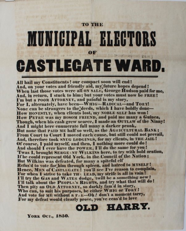 To the Municipal Electors of Castlegate Ward. [York]