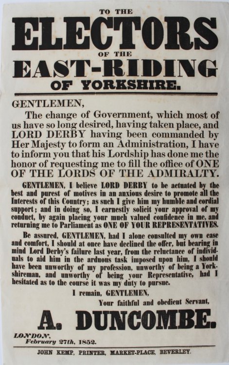 To the Electors of the East-Riding of Yorkshire.A.Duncombe.