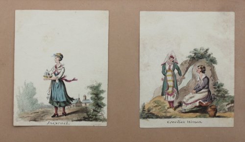Two small watercolours of European costume: Inspruck [Innsbruck] and Croatian Women.