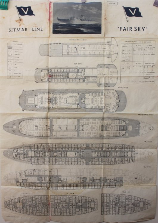 Sitmar Line. Deck and Cabin Plan for “Fair Sky.”