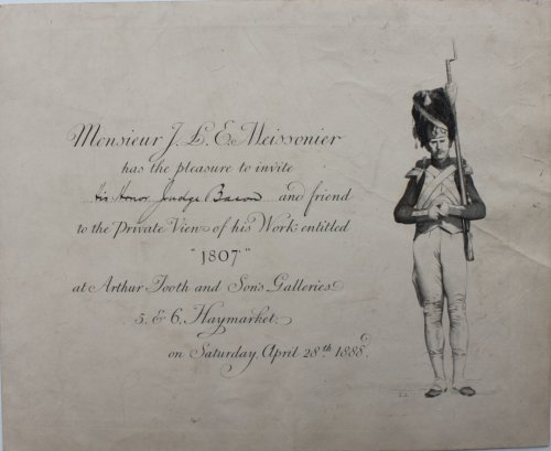 has the pleasure to invite His Honour Judge Bacon and friend to the Private View of his Work entitled “1807”.