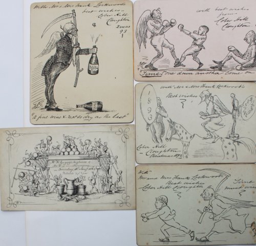 Four Christmas/New Year Cards plus Invitation. [Five items]