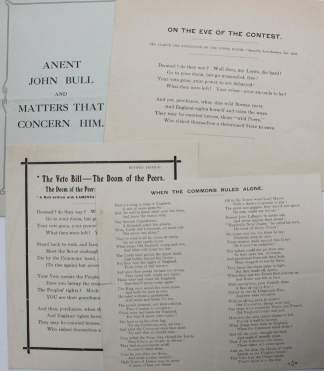 Three handbills against the bill, two signed by G.B.H.B. [with] ‘Anent John Bull and Matters That Concern Him.’