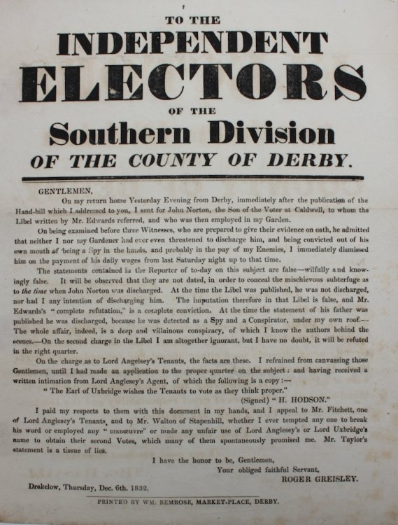 To The Independent Electors of the Southern Division of the County of Derby.