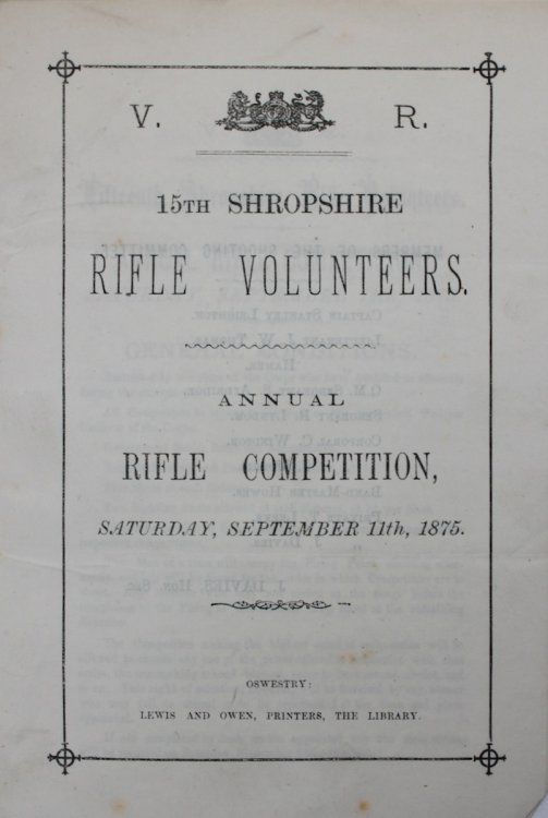 15th Shropshire Rifle Volunteers. Annual Rifle Competition, Saturday, September 11th, 1875.
