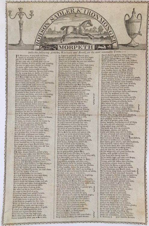 Robson, Sadler & Ironmonger, Morpeth, Sells the following Articles, Wholesale and Retail, on the most reasonable Terms:-