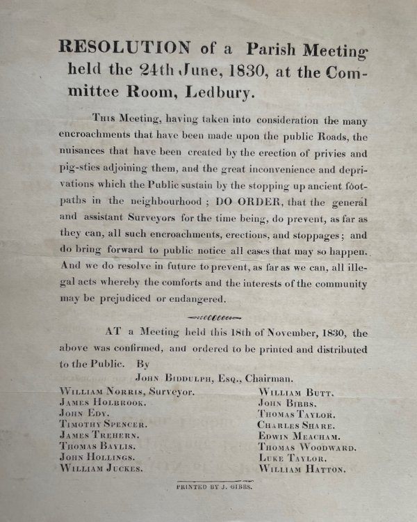 Resolution of a Parish Meeting.held on 24th June, 1830.