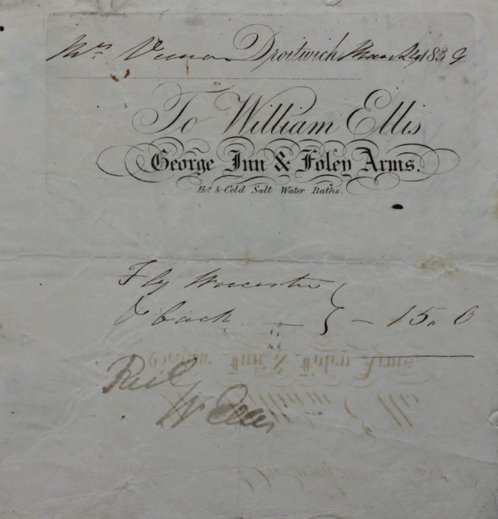 William Ellis, George Inn & Folen Arms. Itemised receipt on printed letterhead.