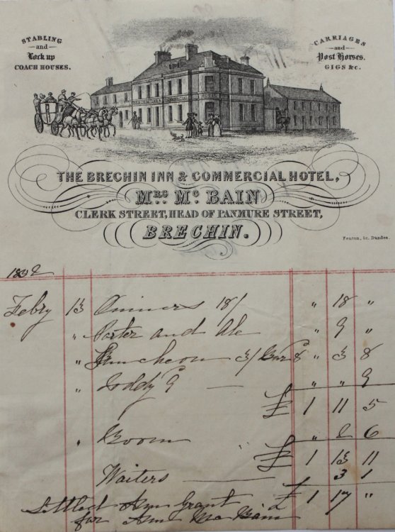 The Brechin Inn & Commercial Hotel. Mrs. McBain. Clerk Street, Head of Panmure Street.