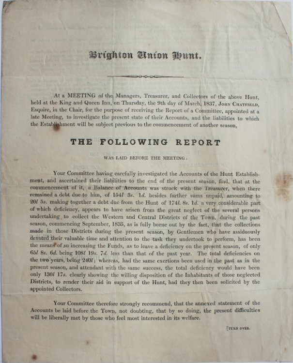 Report and Accounts From September 1836 to September 1837. John Hitchins, Hon. Sec.