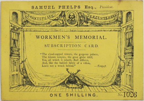 Workmen’s Memorial. One Shilling Subscription Card. Shakespeare Tercentenary.