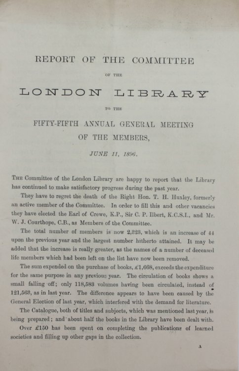 Report of the Committee of the London Library to the Fifty-fifth Annual General Meeting of the Members.