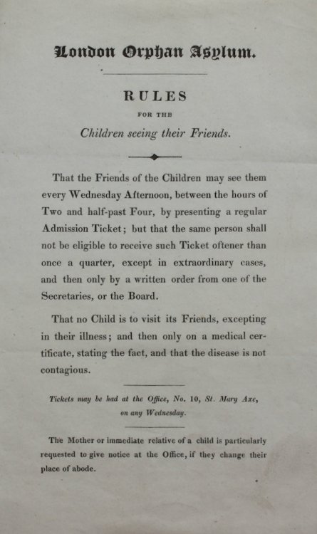 London Orphan Asylum. Rules for the Children Seeing Their Friends.