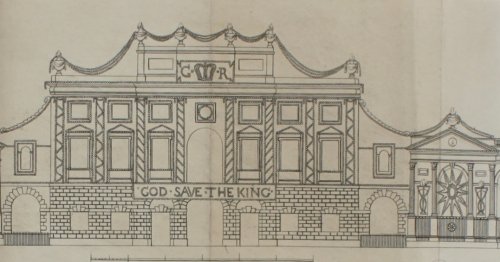 To Mark Weyland Esq. Governor, Saml. Bosanquet, Esq. Deputy Governor and the other Directors of the Bank of England This Plate of the Principal Front of the Bank shewing the disposition of the Lamps and transparent Painting.in consequence of His Majesty’s Recovery and Public Visit to St. Paul&