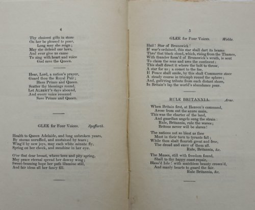 A Selection of Glees, Etc. Performed at the Anniversary of the Infant Orphan Asylum, on Tuesday, July 27, 1841, in the Grand Hall of Christ&rsquo;s Hospital. The Vocal Department under the direction of Mr. Hawes.