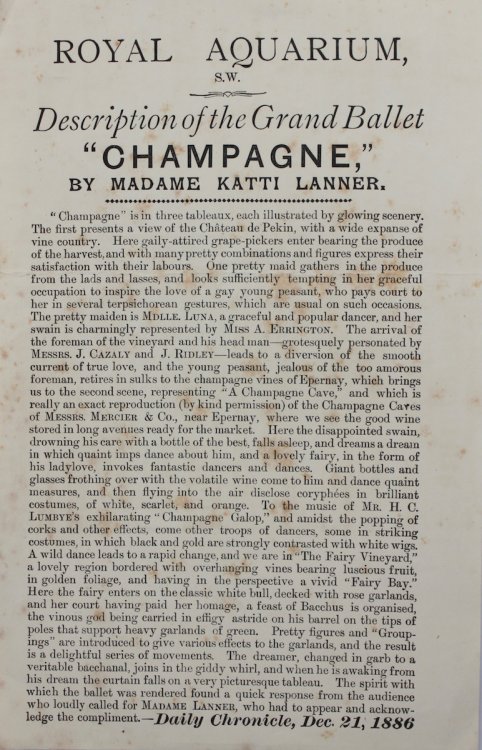Description of the Grand Ballet “Champagne,” by Madame Kitti Lanner.