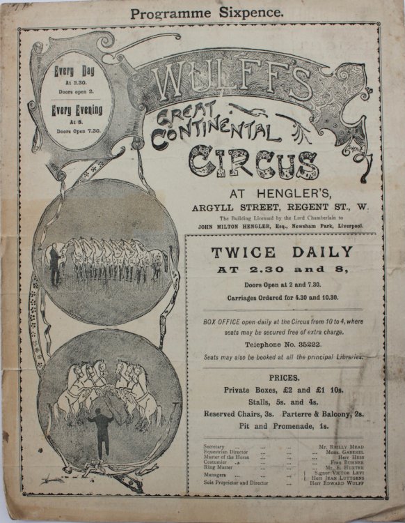 Programme. At Hengler’s, Argyll Street, Regent Street.