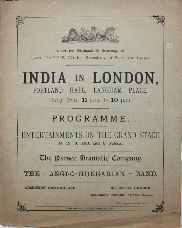Portland Hall, Langham Place. Programme. The Parsee Dramatic Company. The Anglo-Hungarian Band.