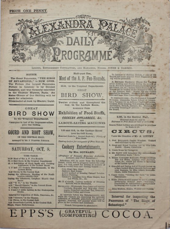 Daily Programme. Saturday Oct. 8, 1881.