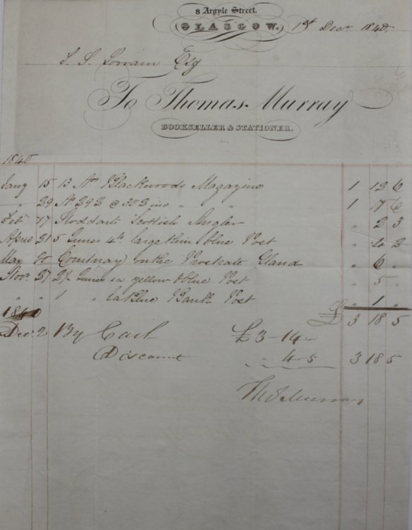 Thomas Murray, Bookseller and Stationer.