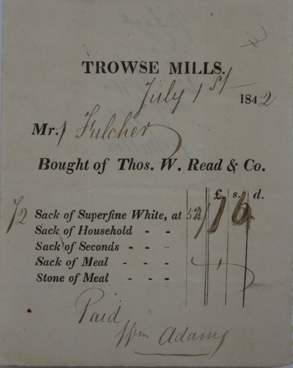 Receipt for Flour from Trowse Mills, Thomas W. Read & Co.,