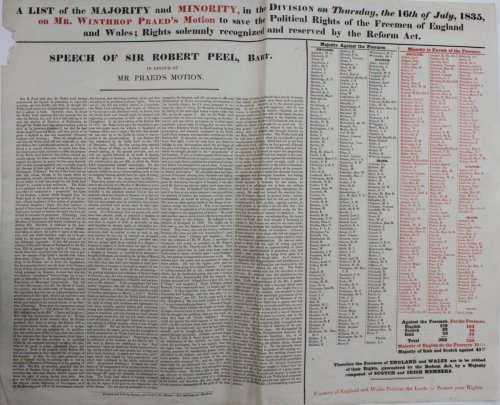 List of the Majority and Minority, in the Division on Thursday, the 16th of July, 1835, on Mr. Winthrop Praed&rsquo;s Motion to save the Political Rights of the Freemen of England and Wales; Rights solemnly recognised and reserved by the Reform Act.