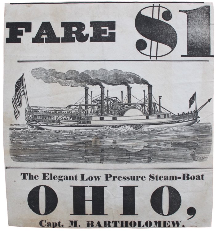 Fare $1. The Elegant Low Pressure Steam-Boat Ohio, Capt. M. Bartholomew.