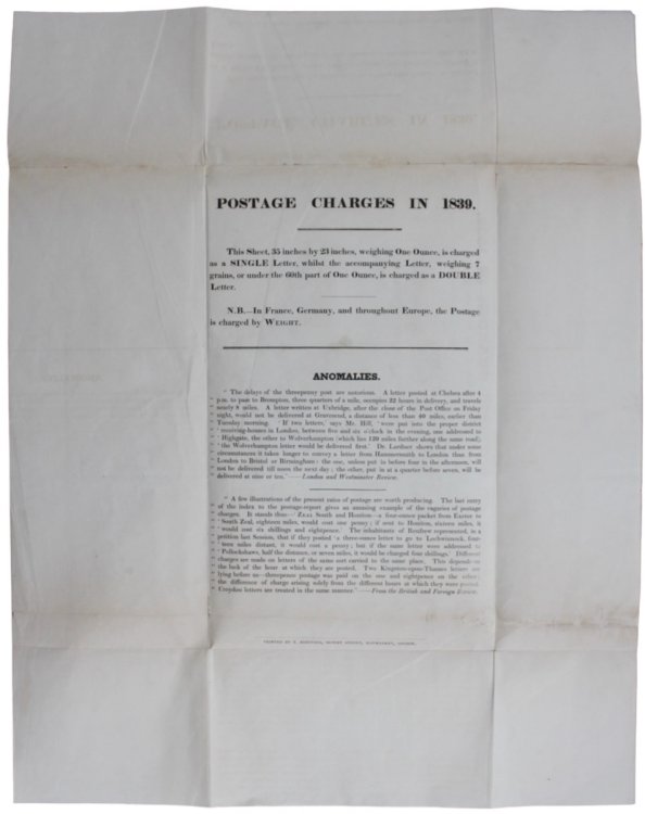 Specimen of Postage Charges in 1839. To be Preserved among the Curiosities of any Museum, &c.