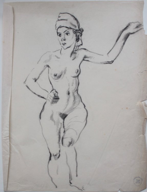 Standing Nude. Original charcoal drawing.