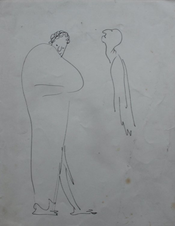 Two Figures. Original pen and ink drawing.