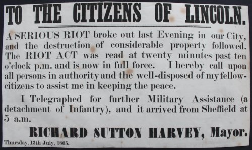 To the Citizens of Lincoln. A Serious Riot broke out last Evening in our City, and the destruction of considerable property followed.