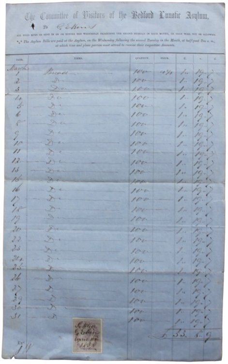 Order for Bread to be supplied to the asylum by G. Ekins.
