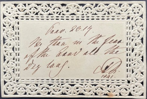 Biblical quotation and initials.