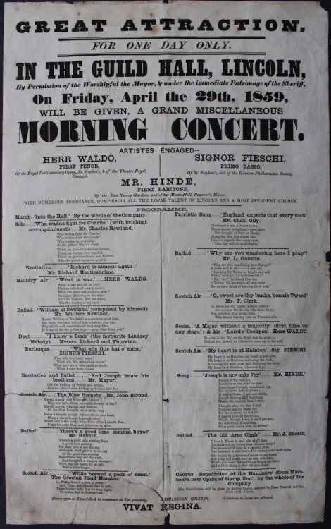Great Attraction. For One Day Only. In the Guild Hall Lincoln.a Grand Miscellaneous Morning Concert.