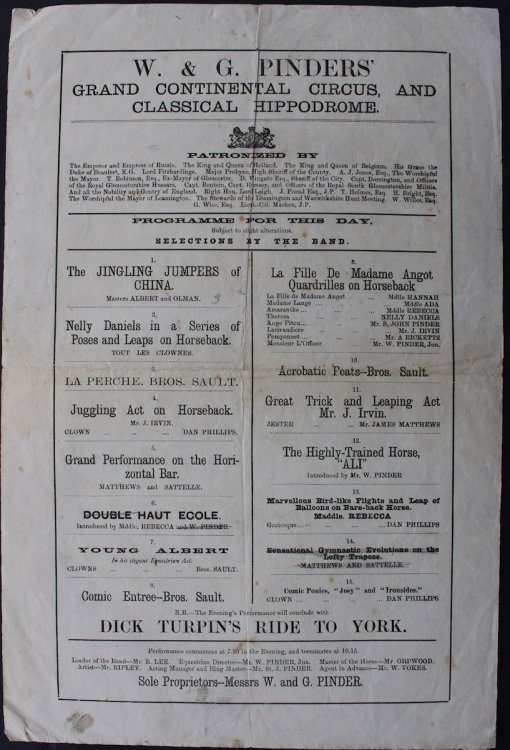 Grand Continental Circus and Classical Hippodrome. Programme for the day.