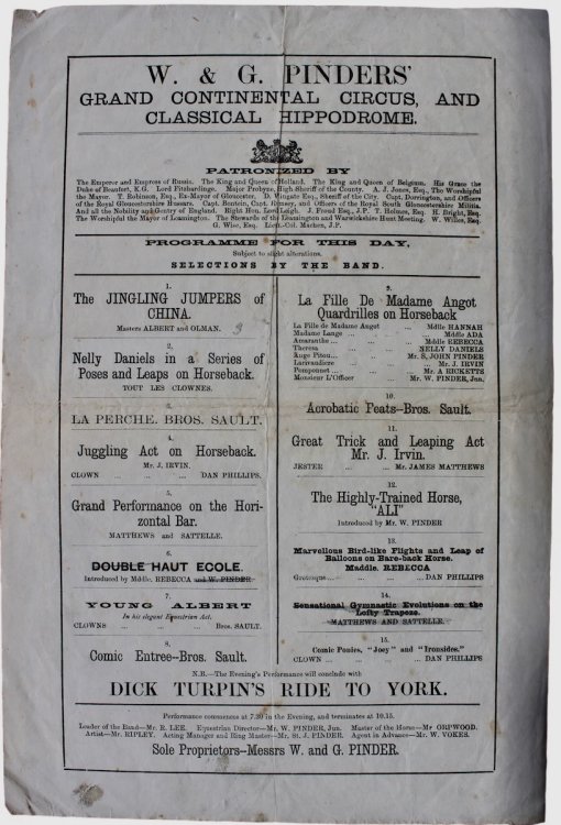 Grand Continental Circus and Classical Hippodrome. Programme for the day.