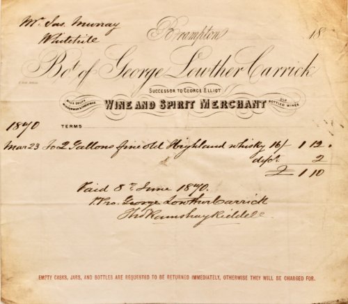 George Lowther Garrick, Successor to George Elliott. Wine and Spirit Merchant, Brampton.