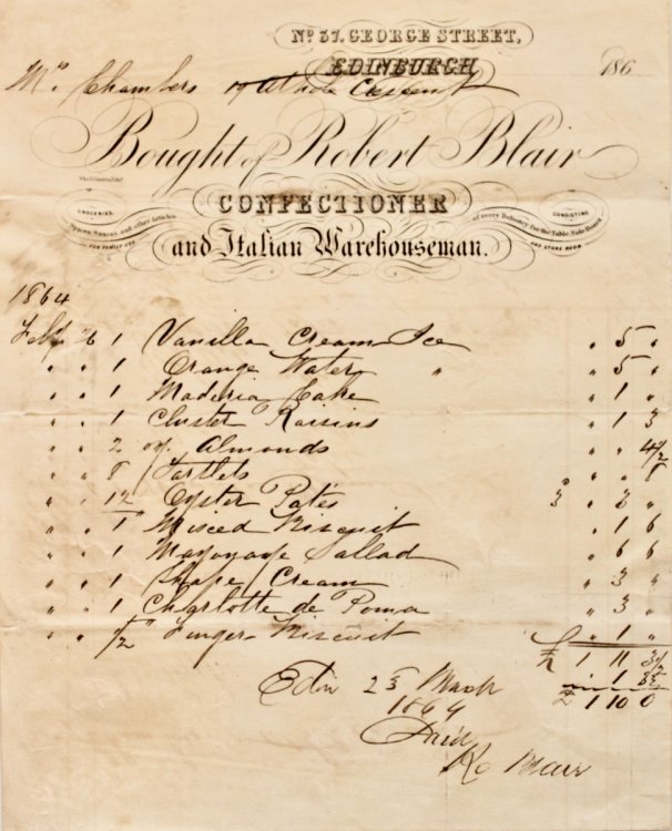 [Confectioner] Robert Blair, Confectioner and Italian Warehouseman, No. 37 George Street, Edinburgh.
