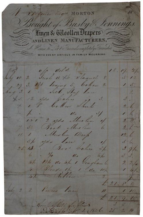 Linen & Woollen Drapers and Linen Manufacturers. A Hearse to Let & Funerals completely Furnished with every article of family morning.