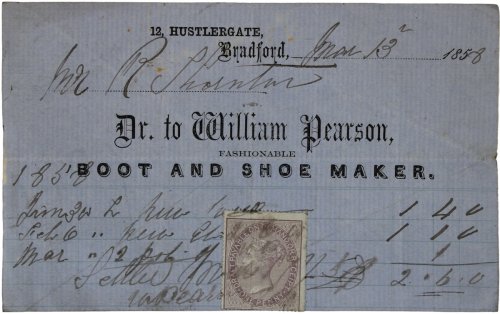Image for Fashionable Boot and Shoe Maker. 12, Hustlegate, Bradford. Fashionable Boot and Shoe Maker. 12, Hustlegate, Bradford.