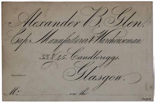 Image for Cap Manufacturer & Warehouseman. 33 & 45 Candleriggs, Glasgow. Cap Manufacturer & Warehouseman. 33 & 45 Candleriggs, Glasgow.