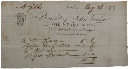 Image for John Vindine, Oil & Colourman, No. 21 Knightsbridge (Near Cannon Brewhouse.) Colours prepared for Painting. John Vindine, Oil & Colourman, No. 21 Knightsbridge (Near Cannon Brewhouse.) Colours prepared for Painting.