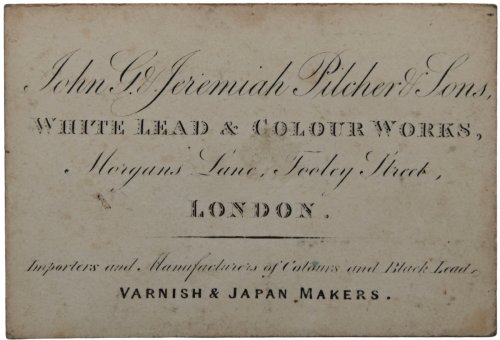 Image for White Lead & Colour Works, Morgans Lane, Feeley Street, London. Importers and Manufacturers of Colours and Black LKead, Varnish & Japan Makers. White Lead & Colour Works, Morgans Lane, Feeley Street, London. Importers and Manufacturers of Colours and Black LKead, Varnish & Japan Makers.