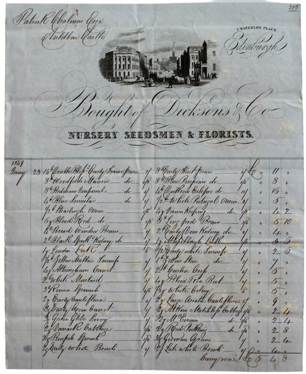 Nursery Seedsmen & Florists. 1, Waterloo Place, Edinburgh.
