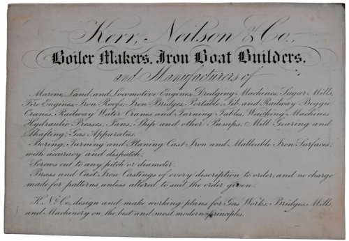 Boiler Makers, Iron Boat Builders, and Manufacturers of Marine, Land and Locomotive Engines, Dredging Machines, Sugar Mills, Fire Engines.