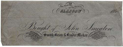 Smith, Grate and Fender Maker. Kitchens fitted up with Smoke & Wind Jacks, Ovens, Boilers, &c. Made on the Most Improved Principles. Cooking Apparatus for Steam Vessels, and Hot Air Stoves, for Heating Lobbies & Churches.