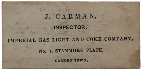 inspector, Imperial Gas Light and Coke Company, No. 1, Stanmore Place, Camden Town.
