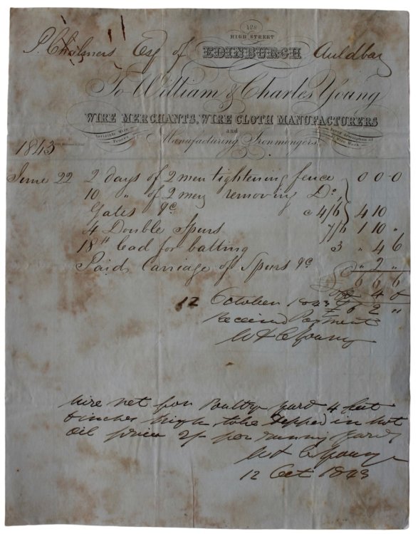 Wire Merchants, Wire Cloth Manufacturers and Manufacturing Ironmongers. Invisible Wire Fenc es, Every description of Wire Work. 128 High Street, Edinburgh.