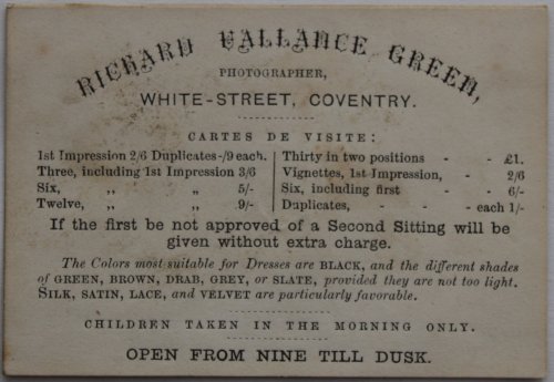 Image for Photographer, White Street, Coventry. Cartes de Visite. Children taken in the morning only. Photographer, White Street, Coventry. Cartes de Visite. Children taken in the morning only.